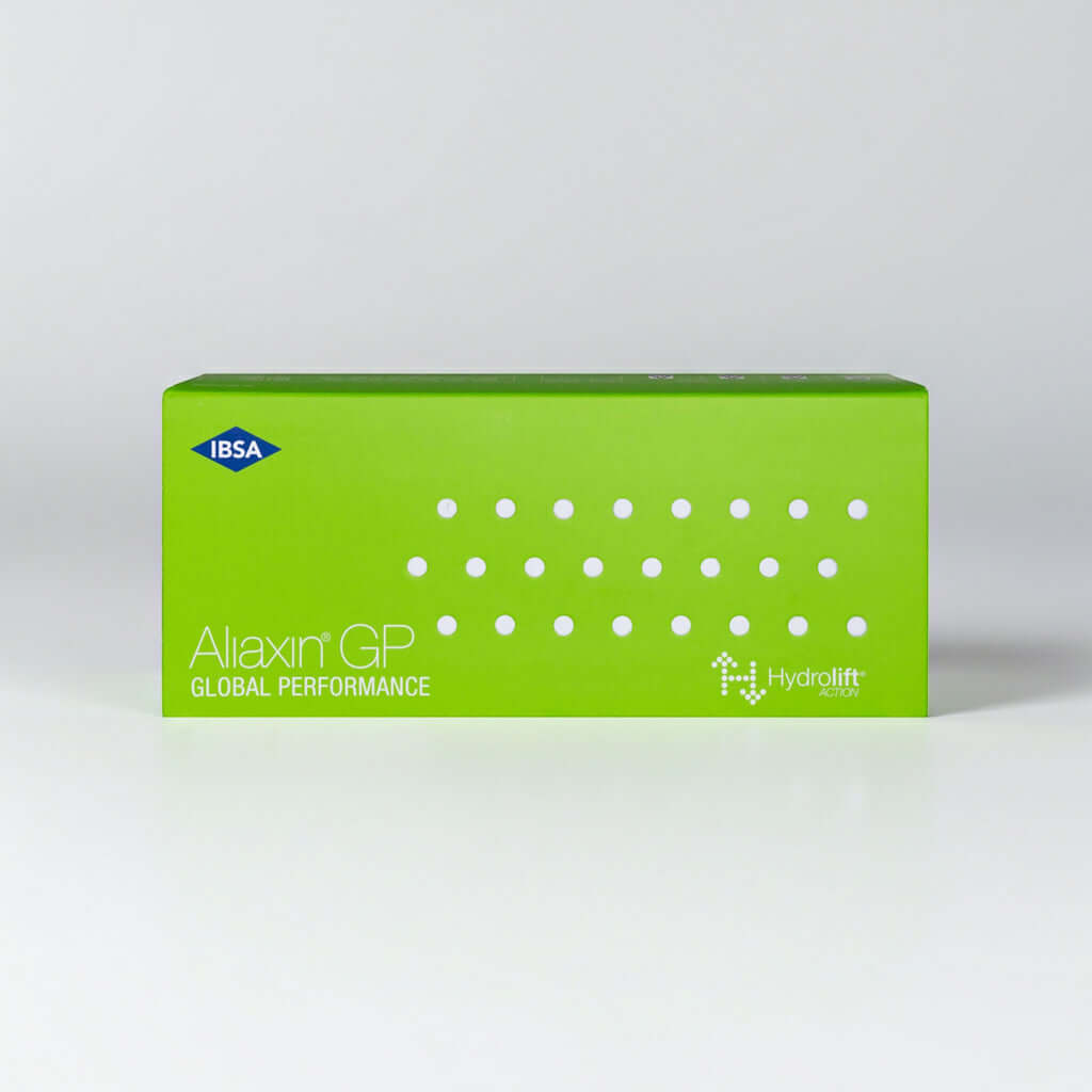 Aliaxin GP 2 x 1 ml - Produktverpackung von IBSA, grünes Design, für Dermalfiller-Behandlungen