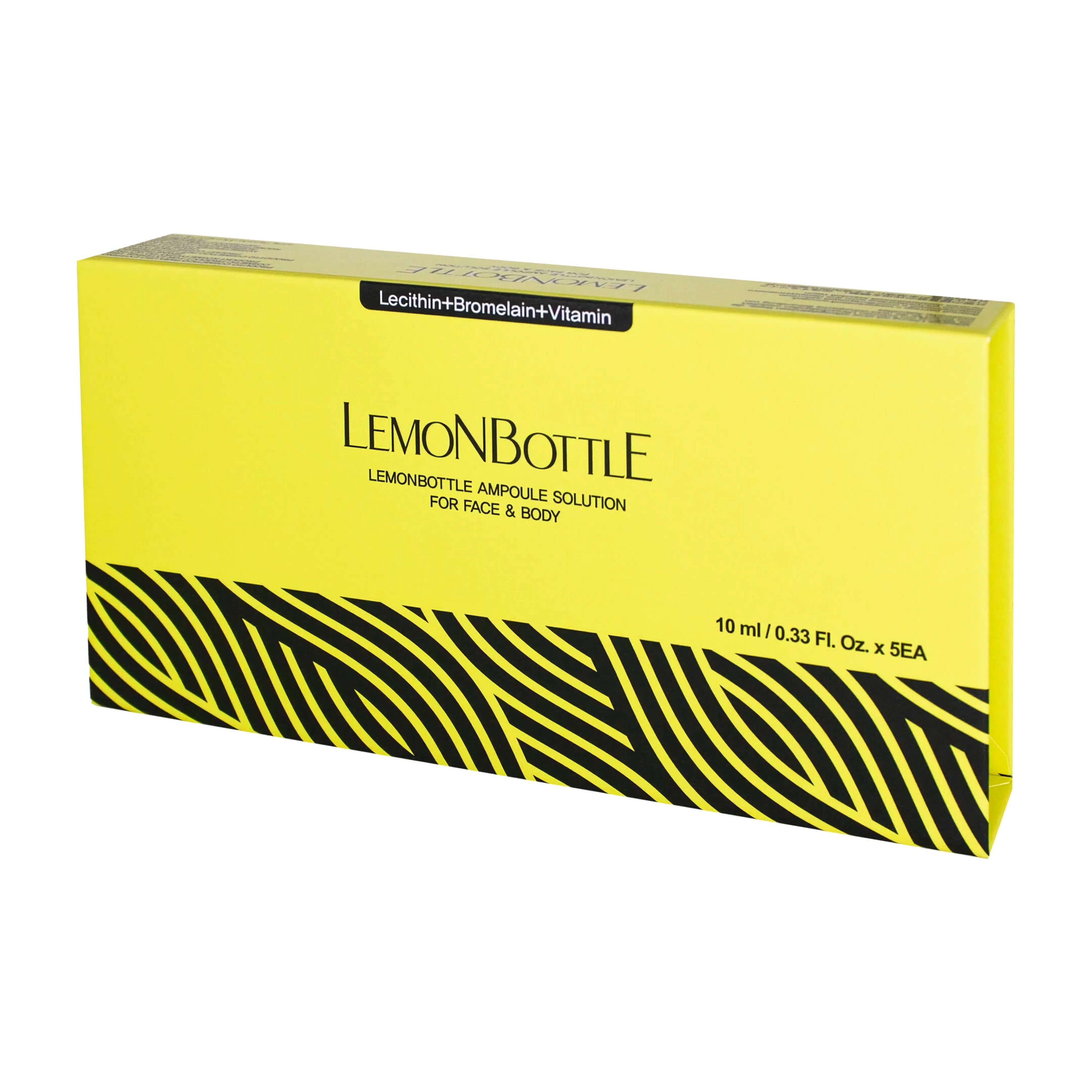 Lemon Bottle 5 x 10 ml packaging displaying innovative lipolytic solution for face and body.