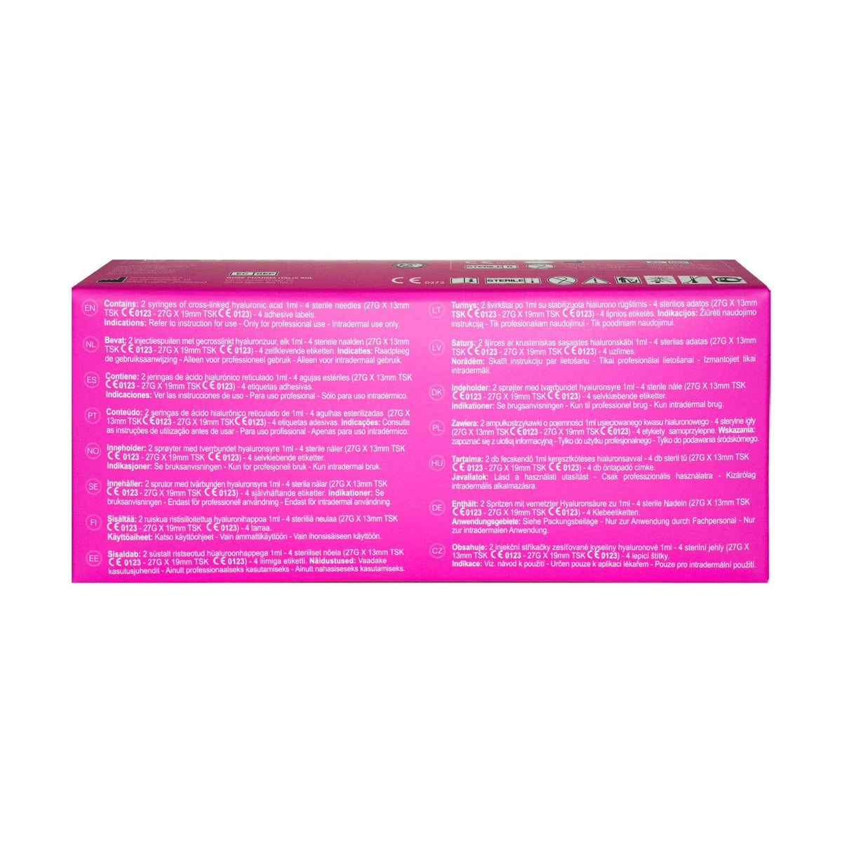 Aliaxin LV 2 x 1 ml packaging showing product information and specifications for lip filler.