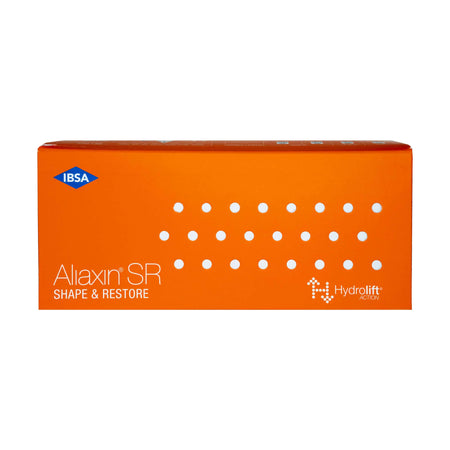 Aliaxin SR 2 x 1 ml – Strukturgebender Dermalfiller von IBSA auf orangefarbenem Verpackungsdesign