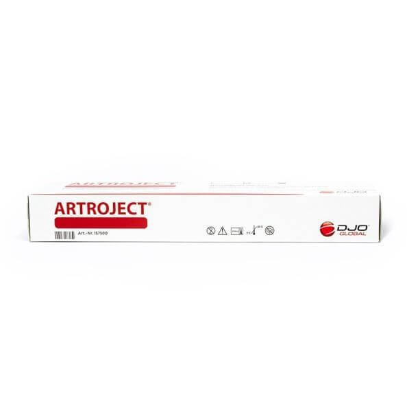 Artroject 50 mg 10 ml packaging side view, showing product name and brand DJO Global.