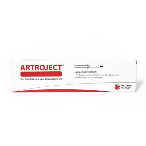 Artroject 50 mg 10 ml – Natriumhyaluronat Injektionslösung für Gelenkschmierensubstitution in steriler Fertigspritze.