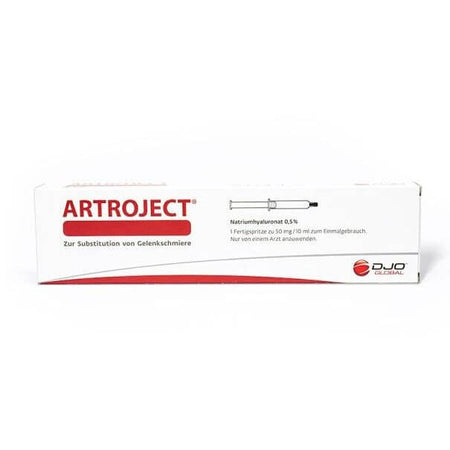 Artroject 50 mg 10 ml – Natriumhyaluronat Injektionslösung für Gelenkschmierensubstitution in steriler Fertigspritze.
