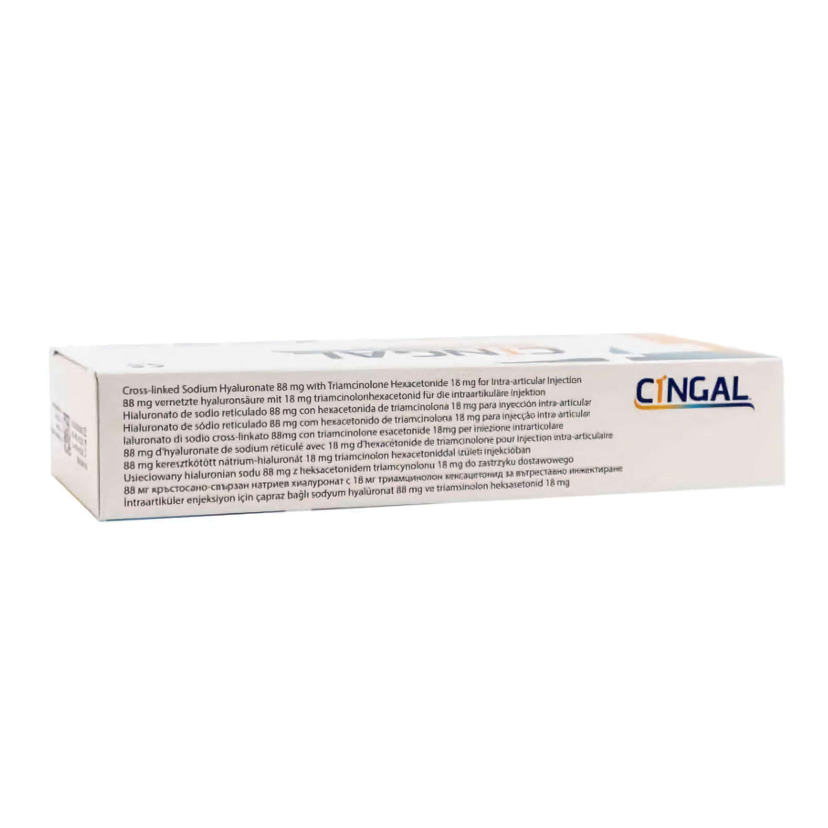 Cingal 1 x 4 ml - verpakking voor injectie van hyaluronzuur en corticosteroïden, fabrikant Anika Therapeutics.