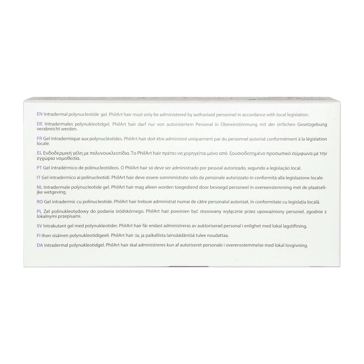 Croma PhilArt Hair 1 x 2 ml packaging with multilingual instructions on use and administration.