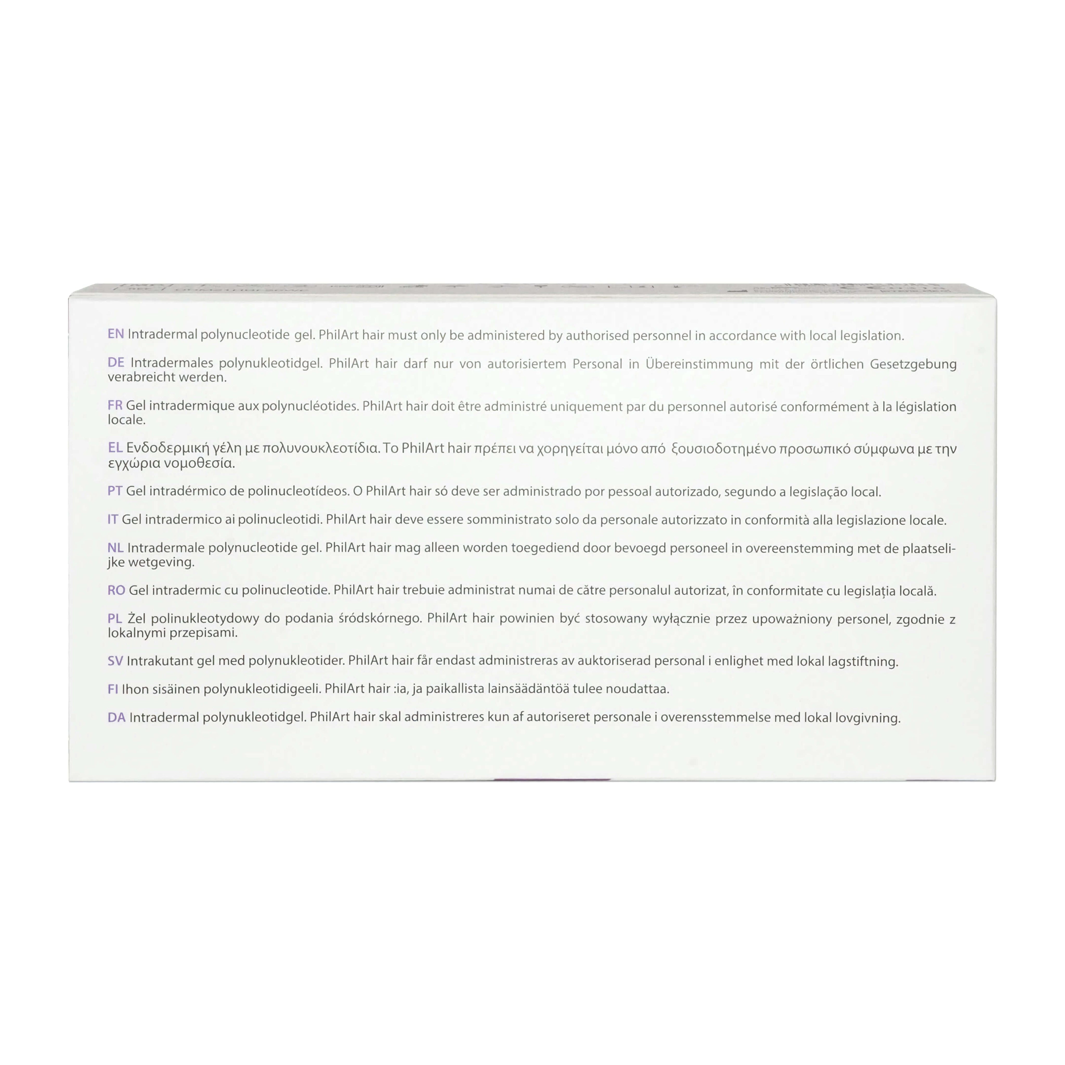 Croma PhilArt Hair 1 x 2 ml packaging with multilingual instructions on use and administration.