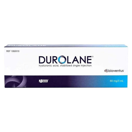 Durolane 60 mg 3 ml hyaluronic acid injection box by Bioventus for joint treatment.