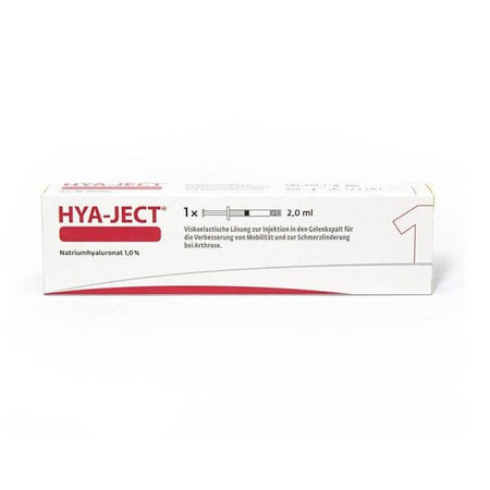 Hya-ject 20 mg 2 ml – Verpackung der Hyaluronsäure-Injektion von ORMED GmbH.
