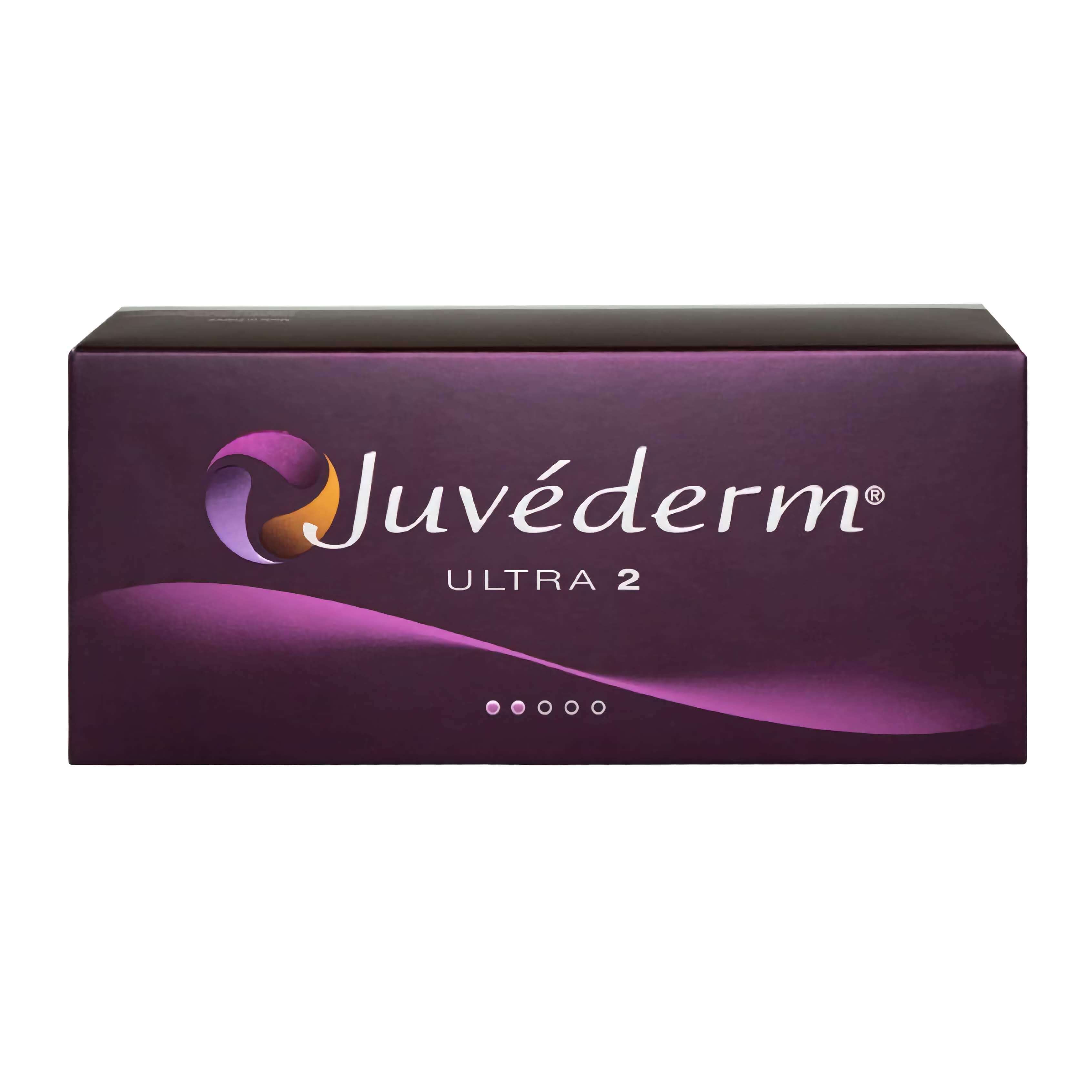 Juvéderm Ultra 2 (2 x 0.55 ml) packaging from Allergan, professional dermal filler with hyaluronic acid.