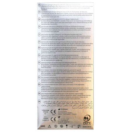 Juvéderm Ultra Smile 2 x 0.55 ml product information and ingredient details on the packaging.