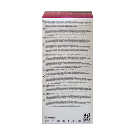 Juvéderm Volbella Lidocaine 2 x 1 ml product packaging details and instructions.