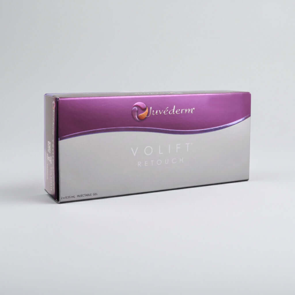 Juvéderm Volift Retouch 2 x 0.55 ml Verpackung mit Hyaluronsäure für präzise Nachbehandlungen.