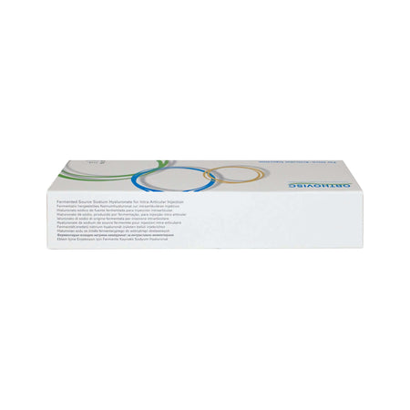 Orthovisc 30 mg 2 ml packaging for sterile injection solution with details on hyaluronic acid and manufacturer.
