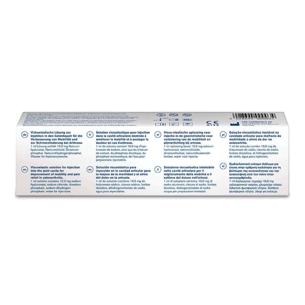 Ostenil 20 mg 2 ml Verpackungsrückseite mit mehrsprachiger Anwendungshinweisen und Inhaltsstoffen