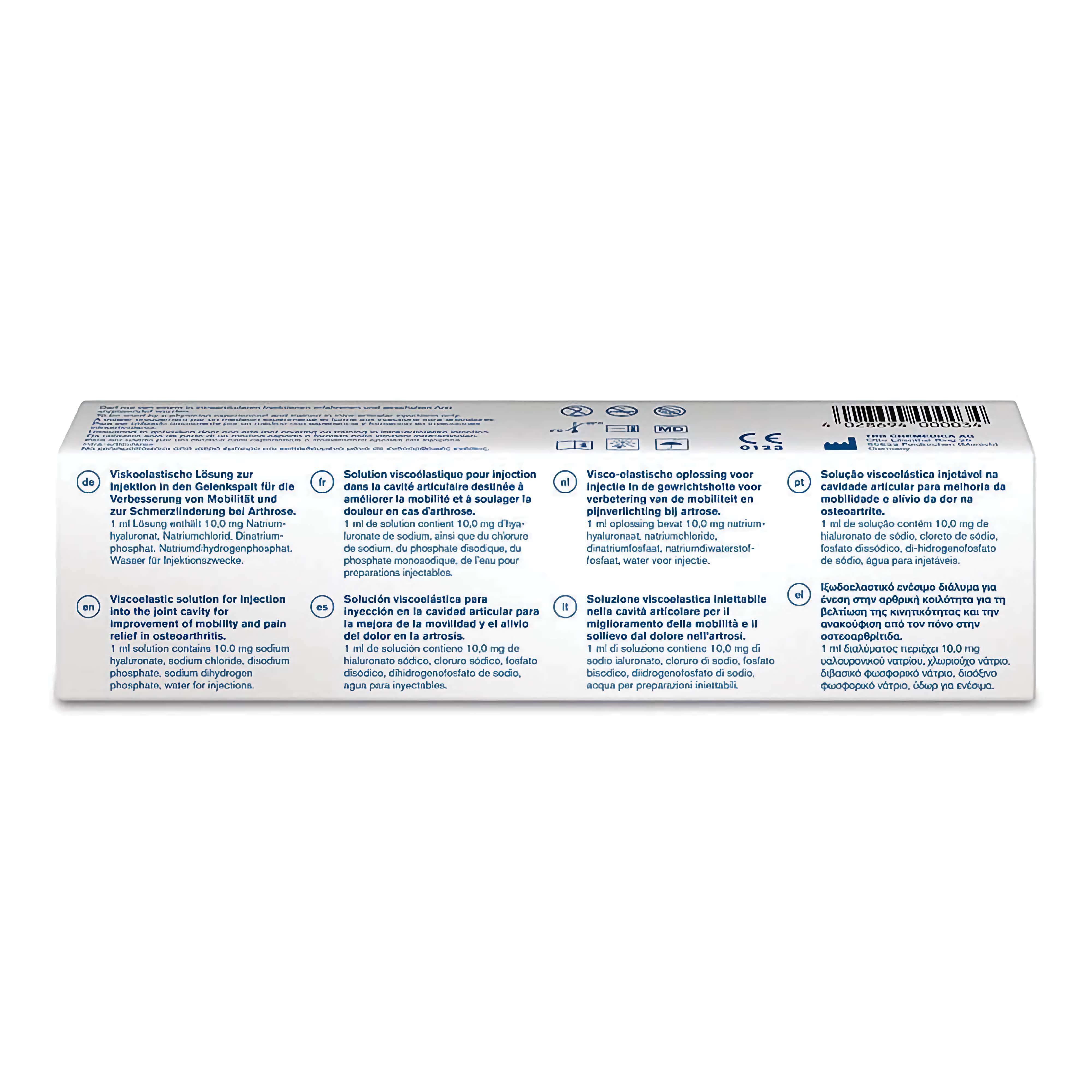 Ostenil 20 mg 2 ml Verpackungsrückseite mit mehrsprachiger Anwendungshinweisen und Inhaltsstoffen