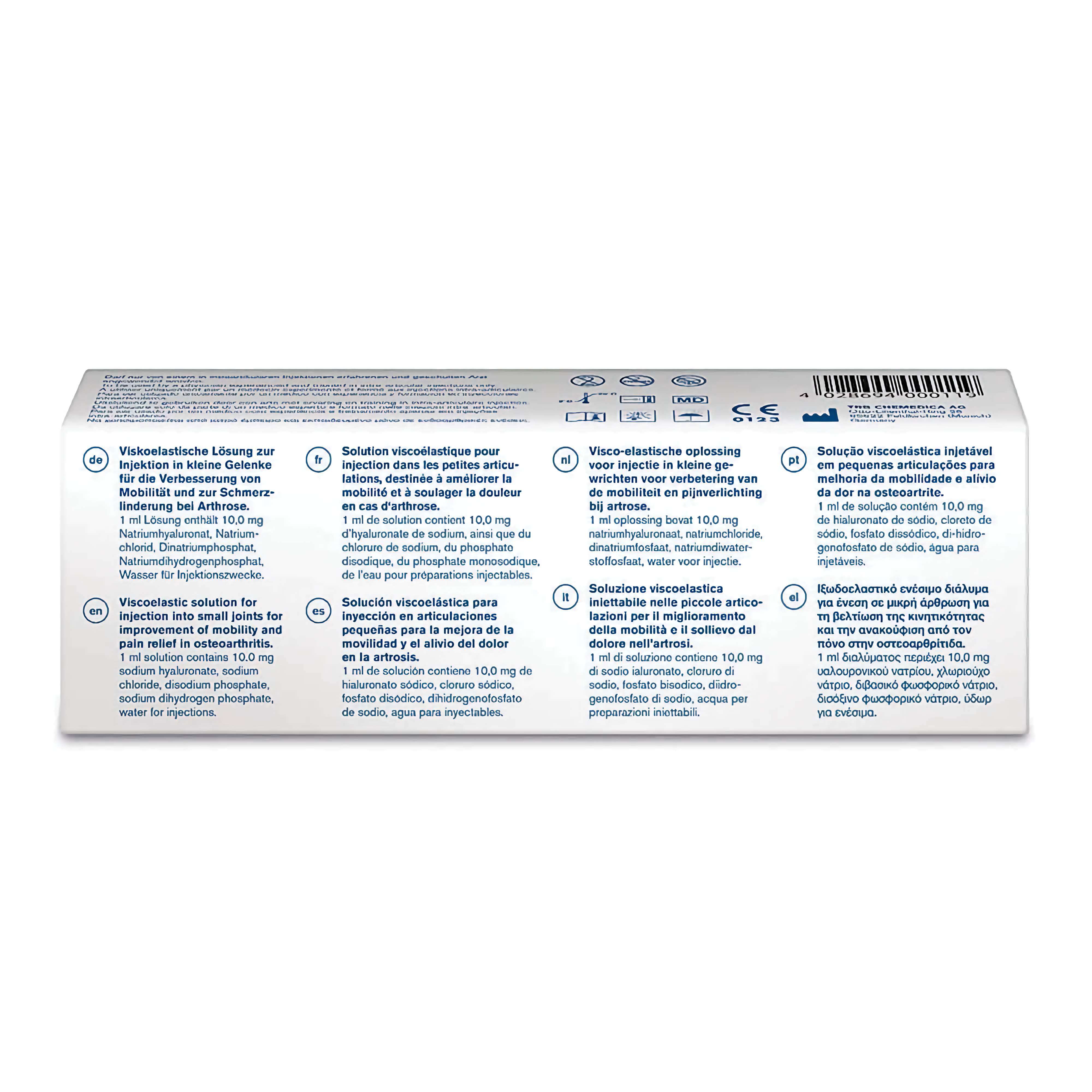 Ostenil Mini 10 mg 1 ml product packaging with usage instructions and ingredient details.