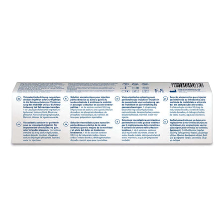 Ostenil Tendon 40 mg 2 ml Verpackung mit Anwendungshinweisen und Ingredienzen auf der Rückseite.