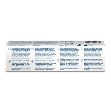 Verpackungsrückseite von Ostenil Tendon 40 mg 2 ml mit Anwendungshinweisen und Informationen.