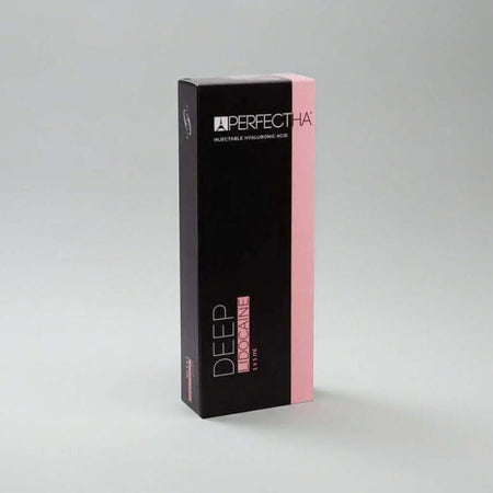 Perfectha Deep Lidocaine 1 x 1 ml packaging for deep wrinkle treatment and facial volume restoration.