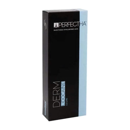 Perfectha Derm Lidocaine 1 x 1 ml product packaging for dermal filler treatment of medium lines.