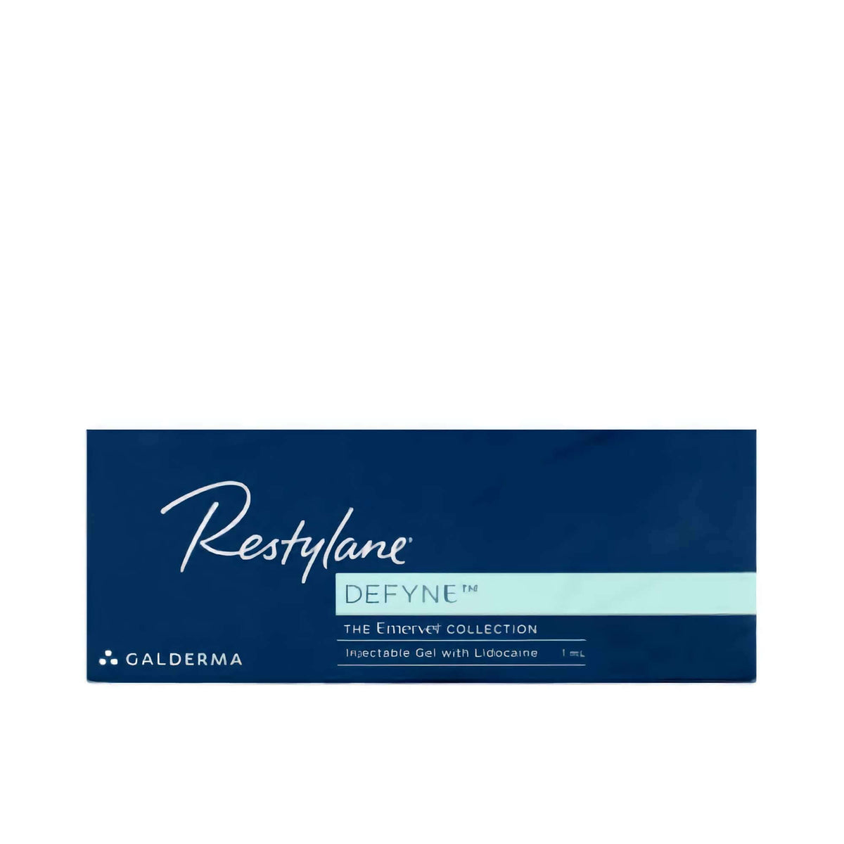 Restylane Defyne Lidocaine 1 x 1 ml packaging, professional hyaluronic acid gel from Galderma.