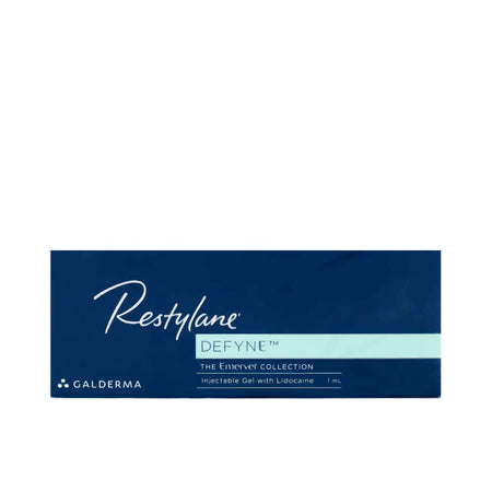 Restylane Defyne Lidocaine 1 x 1 ml packaging, professional hyaluronic acid gel from Galderma.