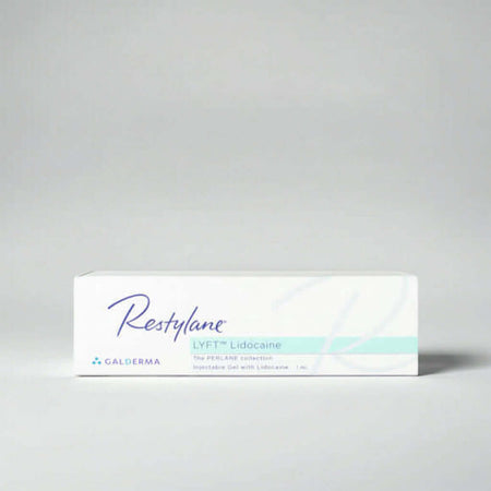 Restylane Lyft Lidocaine 1 x 1 ml product packaging with professional hyaluronic acid gel for aesthetic use.
