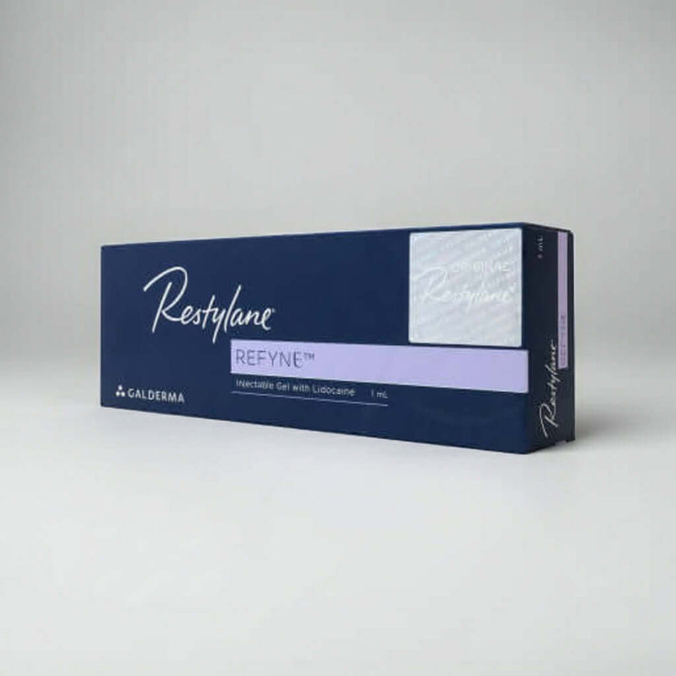 Restylane Refyne Lidocaine 1 x 1 ml box displaying product details and branding.