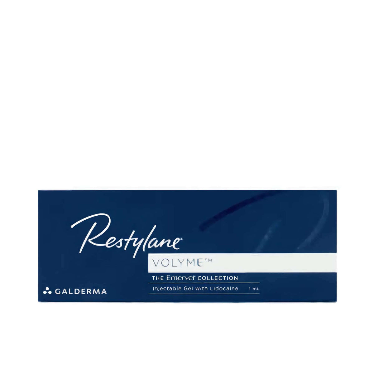 Restylane Volyme Lidocaine 1 x 1 ml packaging image showcasing the injectable gel for aesthetic applications.