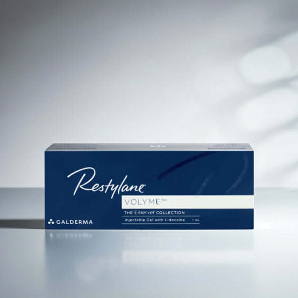 Restylane Volyme Lidocaine 1 x 1 ml embalagem do gel injetável com lidocaína.