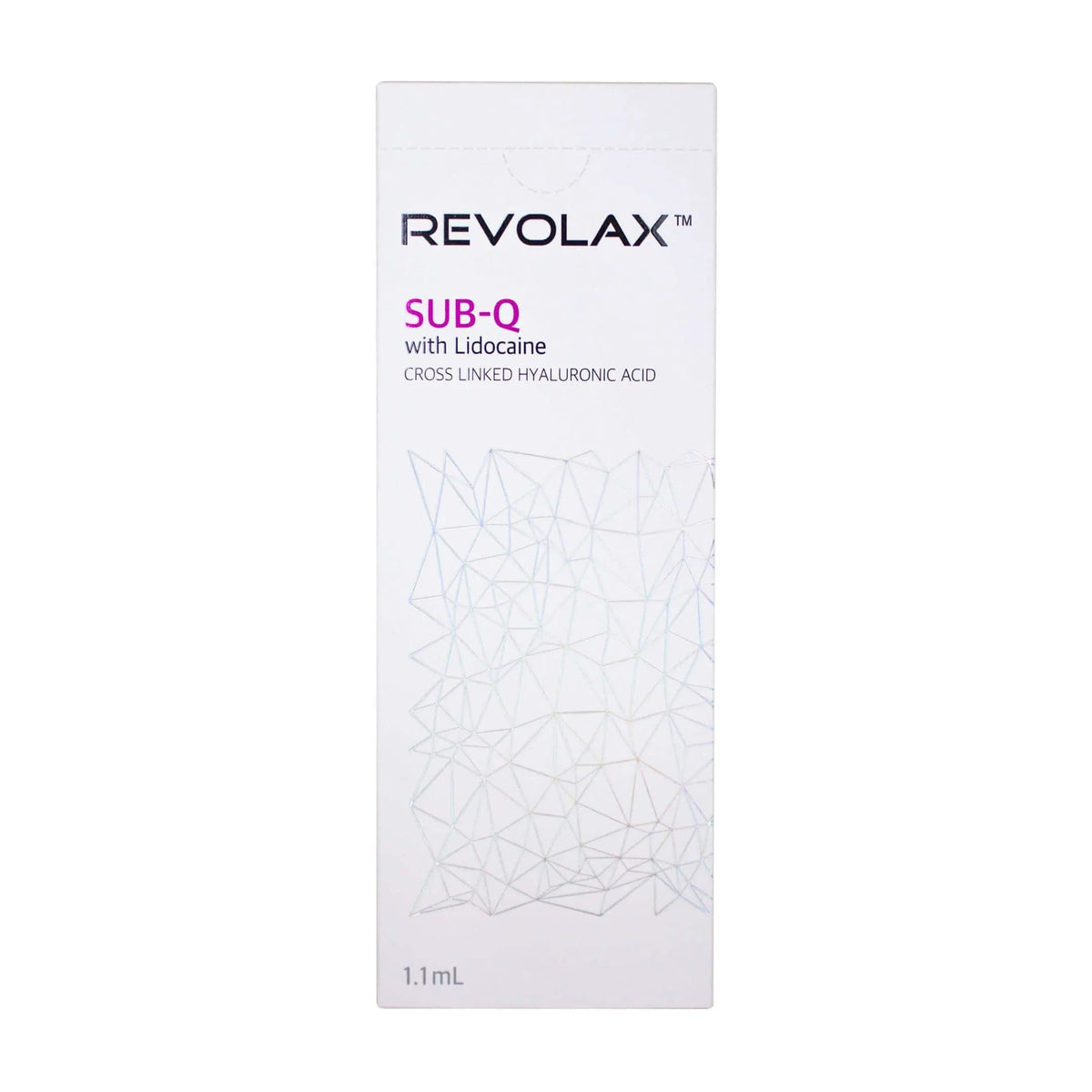 Revolax Sub-Q Lidocaine 1 x 1.1 ml - packaging with cross-linked hyaluronic acid and lidocaine.