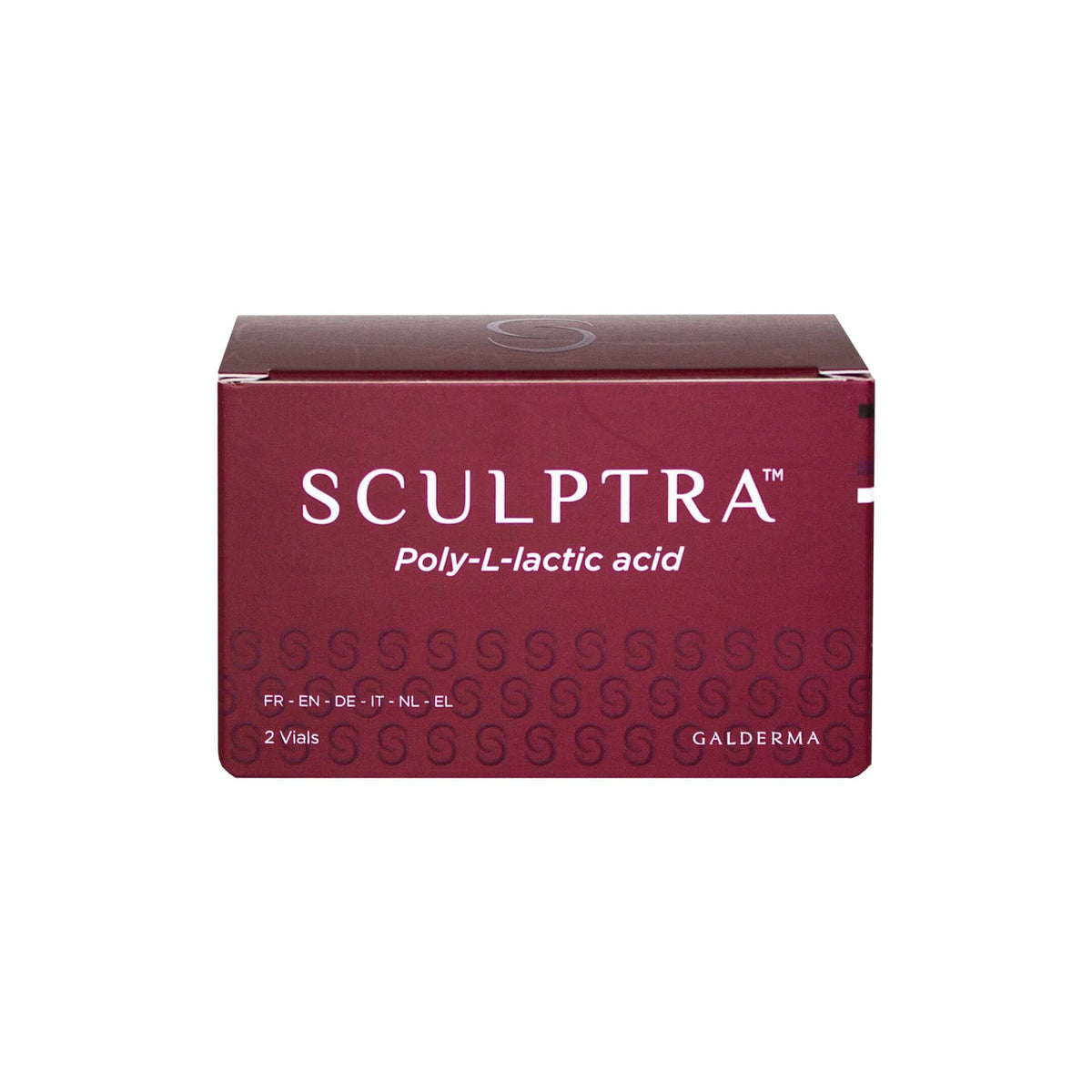 Sculptra 2 Vials packaging by Galderma featuring Poly-L-lactic acid for facial rejuvenation.