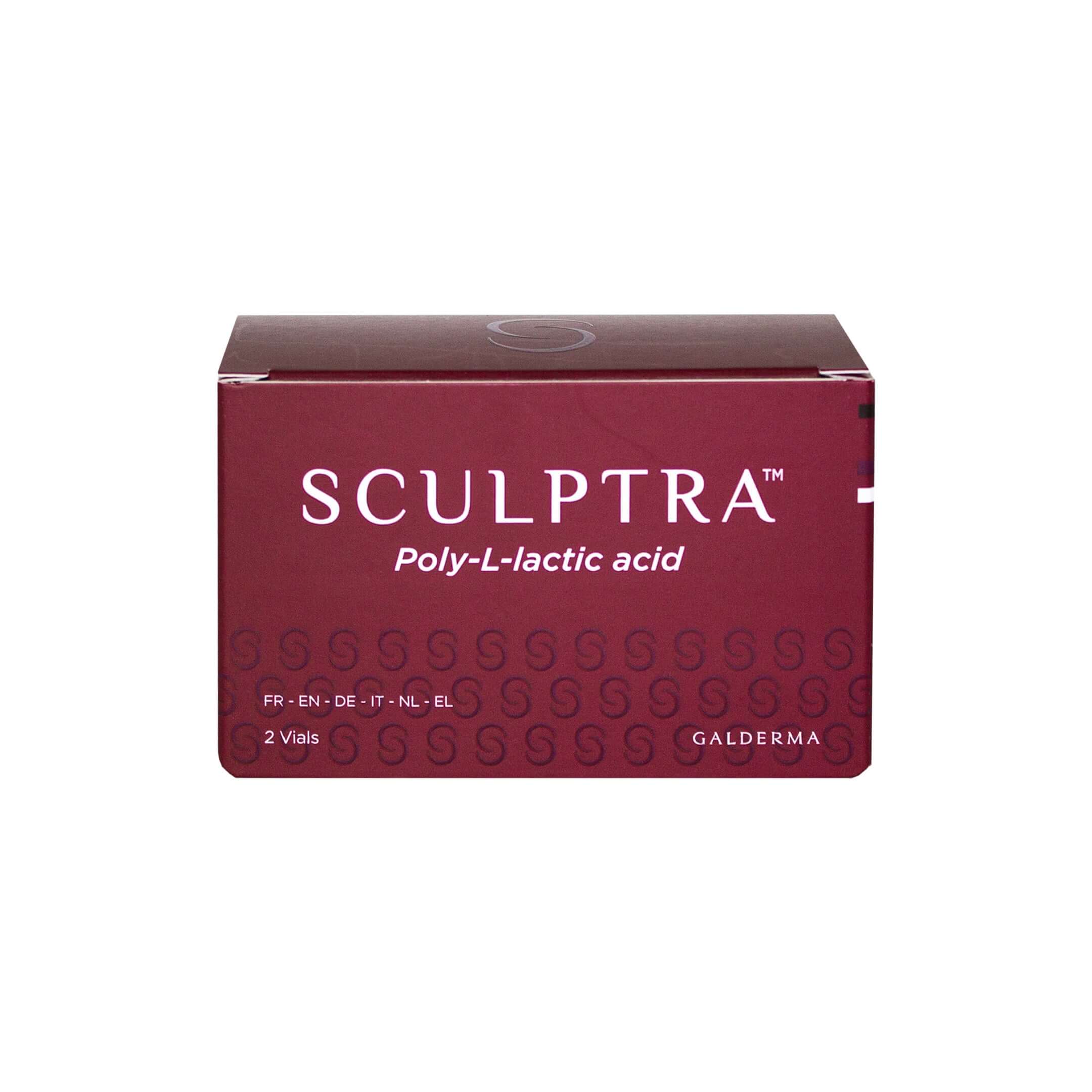 Sculptra 2 Vials packaging by Galderma featuring Poly-L-lactic acid for facial rejuvenation.