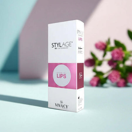 Stylage Bi-Soft Special Lips 1 x 1 ml packaging from Laboratoires Vivacy on a colorful background.
