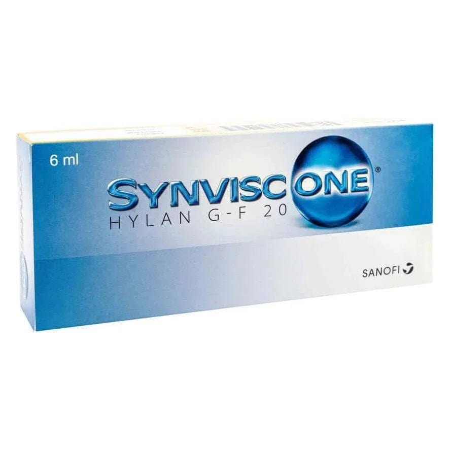 Synvisc One 48 mg 6 ml Hylan G-F 20 injection packaging by Sanofi-Aventis.